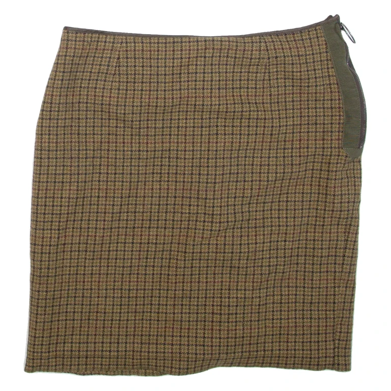 Womens Pencil Skirt Brown Short Wool Check S