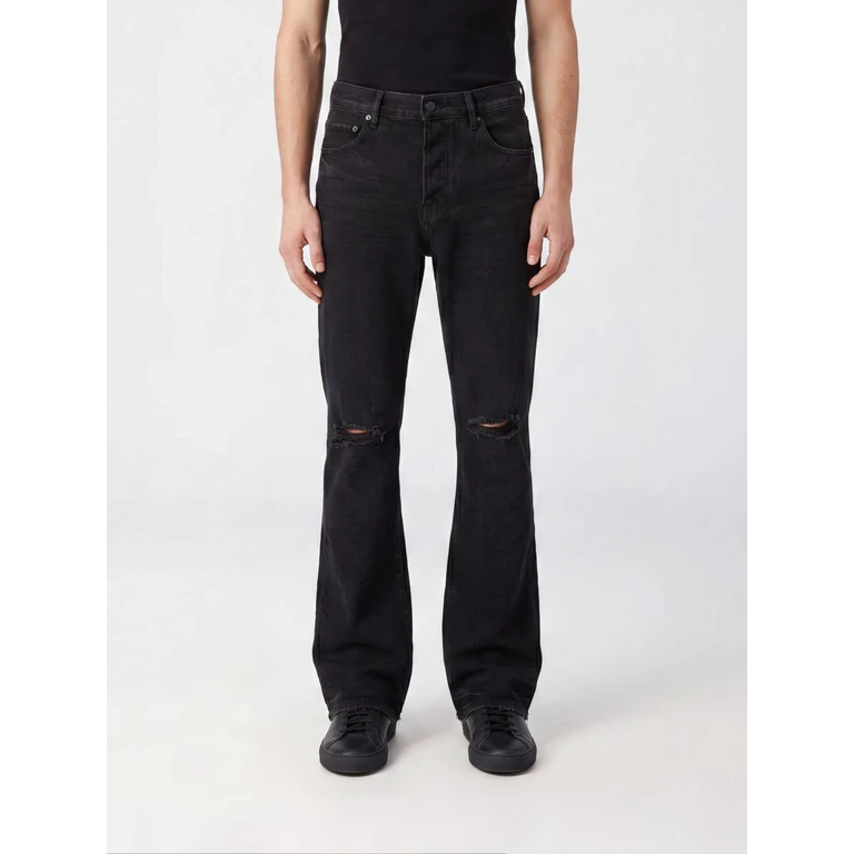 P026 Straight-Leg Cotton Denim Jeans with Worn-Out Effect (P026LDBR525BLACK)