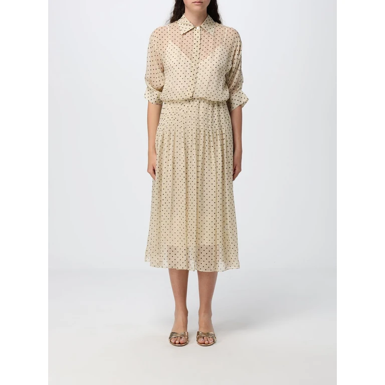 Polka-Dot Silk Chiffon Midi Chemisier Dress with Long Sleeves (WIMBLEDONMIDIDRESSSILK)