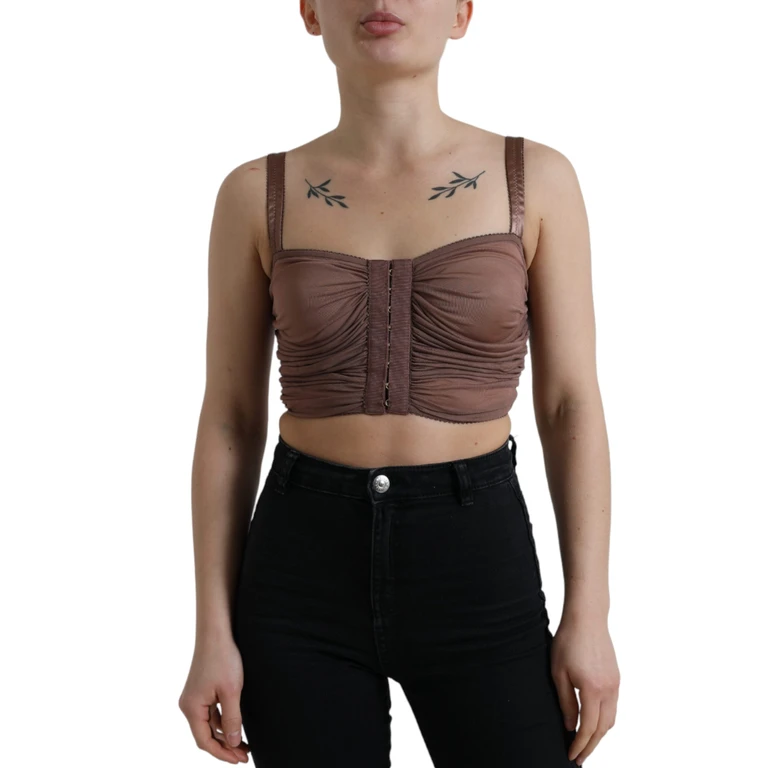 Dolce & Gabbana Brown Viscose Bustier Sleeveless Cropped Top - Women