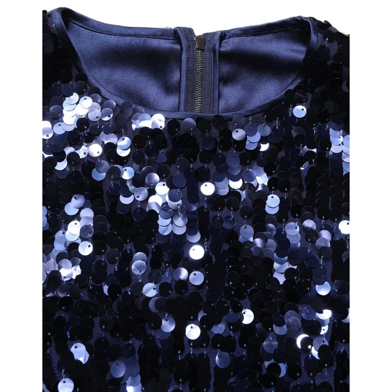 Blue Sequined Sleeveless Cropped Tank Top Nylon - Women