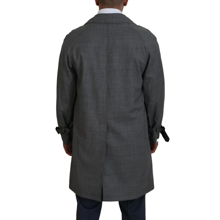 Gray Wool Plaid Long Trench Coat Jacket Clothing - Men