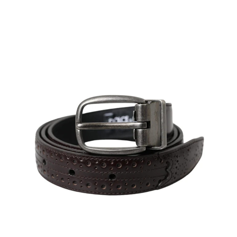 Dolce & Gabbana Dark Brown Perforated Leather Metal Buckle Belt Men - Men