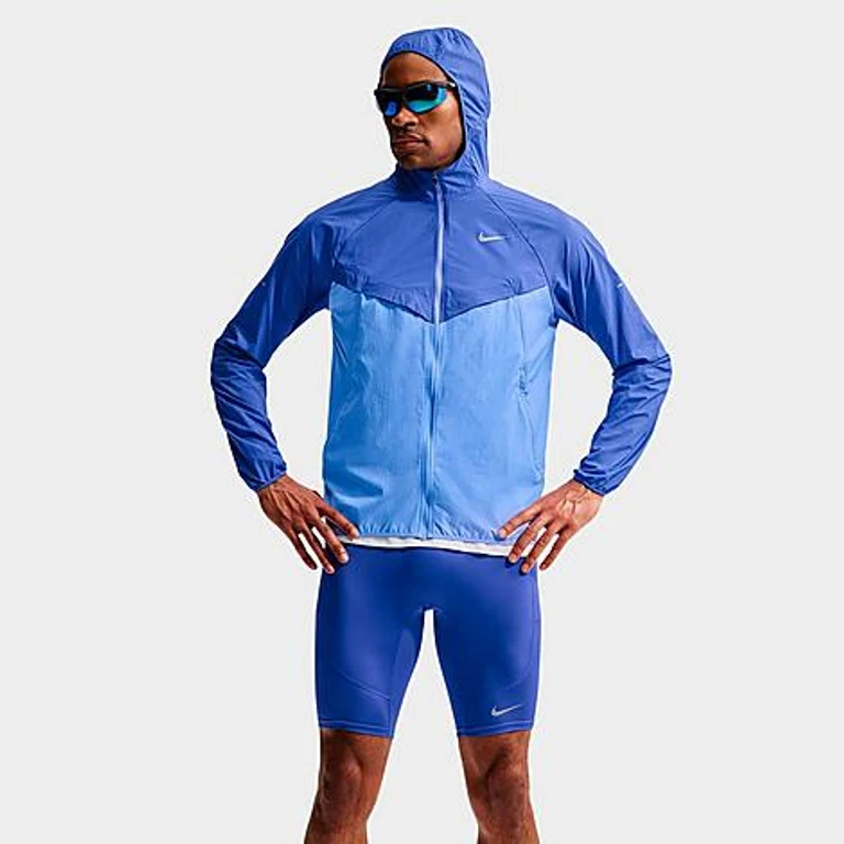 Nike Men's Stride Repel UV Running Jacket in Lapis/Royal Pulse/Reflective Silver Size: Small