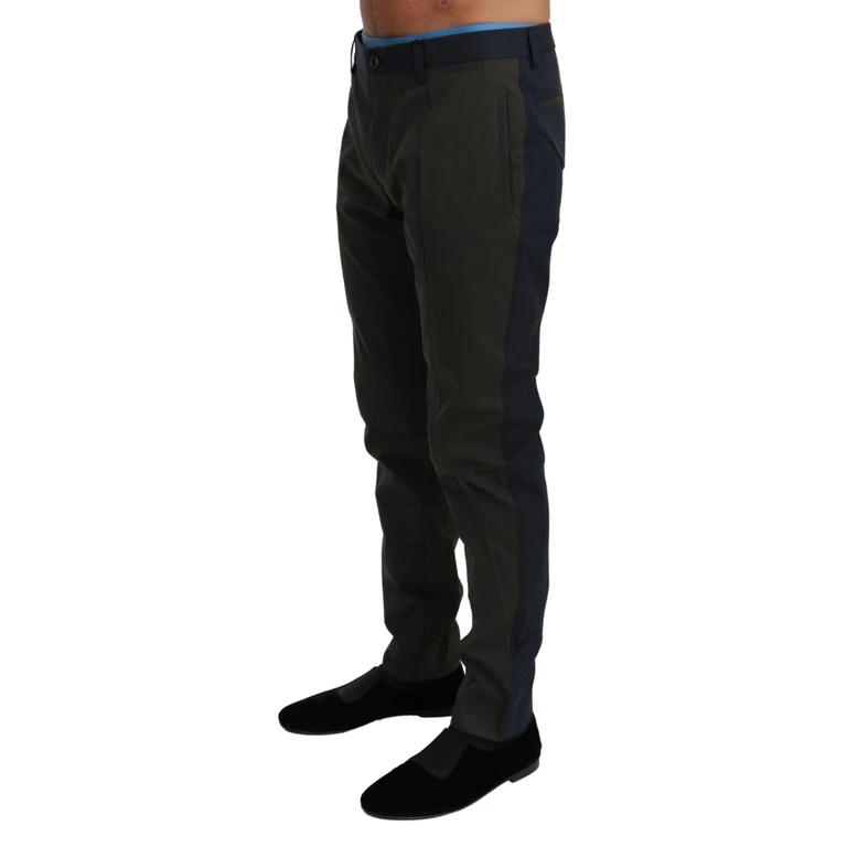 Dolce & Gabbana Blue Gray Stripes Trouser Cotton Pants Nylon - Men