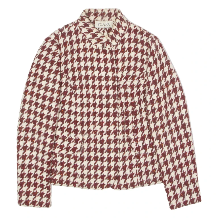 SCAPA Womens Blazer Jacket Red Wool Houndstooth UK 12