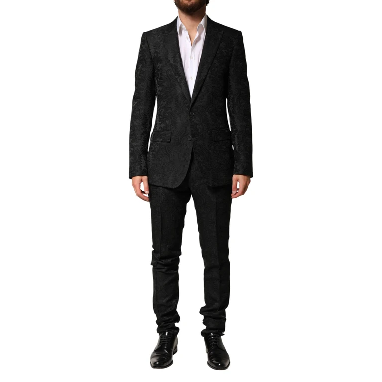 Black Brocade Single Breasted 2 Piece Suit 57+pa+pl - Men