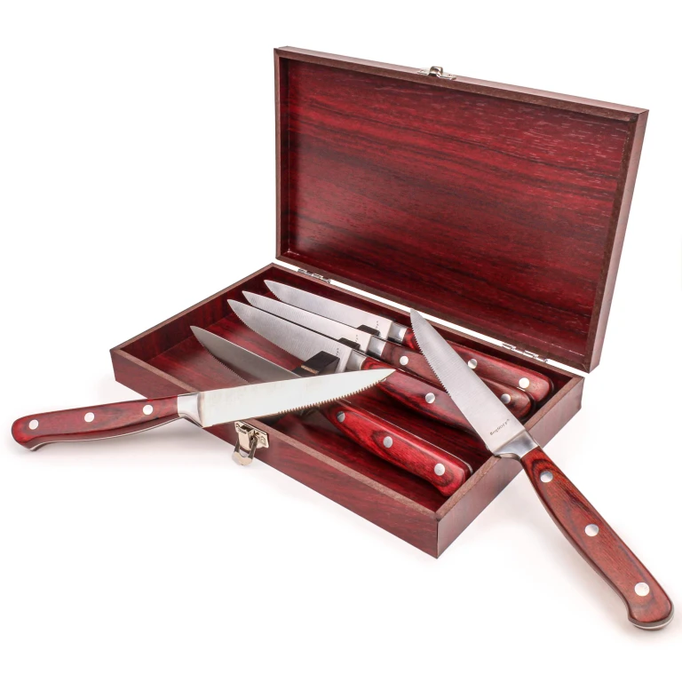 Pakka Wood 7pc Stainless Steel Steak Knife Set with Wood Case