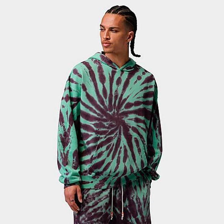 Nike Men's Jordan Brooklyn Fleece Tie-Dye Festival Pullover Hoodie in Green Glow/Burgundy Ash/Pale Ivory Size: XS