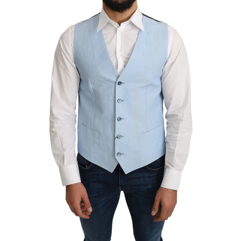 Dolce & Gabbana Blue Viscose Stretch Formal Coat Vest Wool Clothing - Men