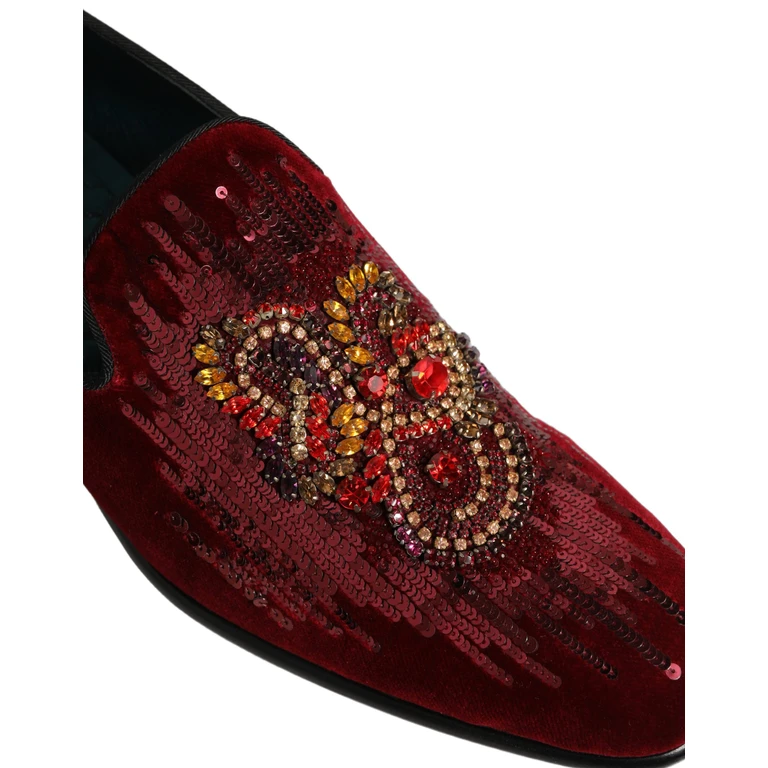 Maroon Sequin Gemstone Dress Loafers Shoes Leather - Men
