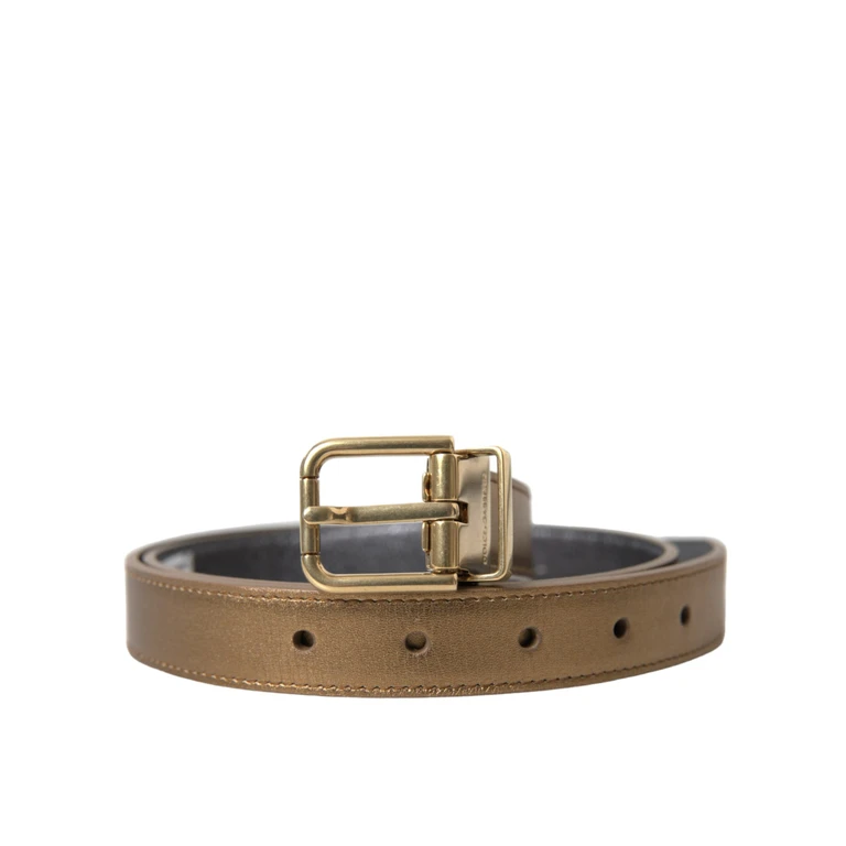 Dolce & Gabbana Metallic Gold Calf Leather Metal Buckle Belt - Men