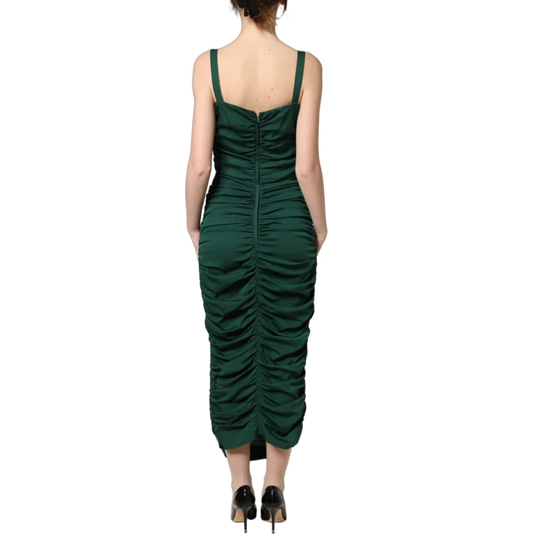 Green Ruched Sweetheart Bodycon Midi Dress Silk Elastane - Women