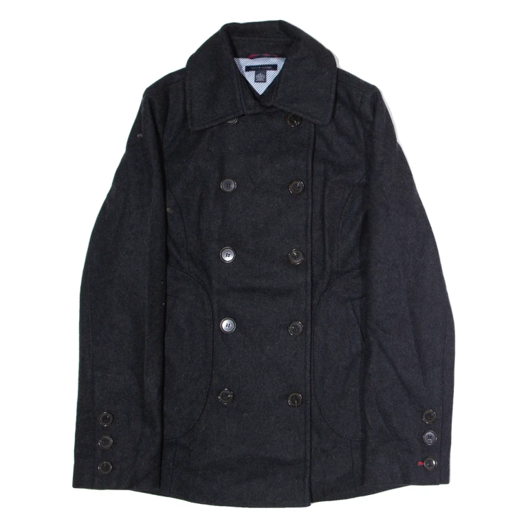 TOMMY HILFIGER Womens Trench Coat Grey Wool UK 10