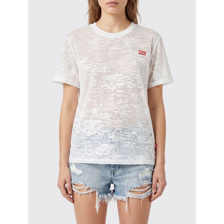 Crewneck T-shirt in Stretch Cotton Blend with Contrast Logo (P018020SPDX100)
