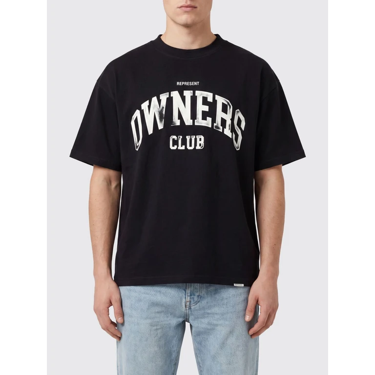 Vintage-Style Cotton T-Shirt with Printed Logo and Dropped Shoulders (OCM100047JETBLACK)