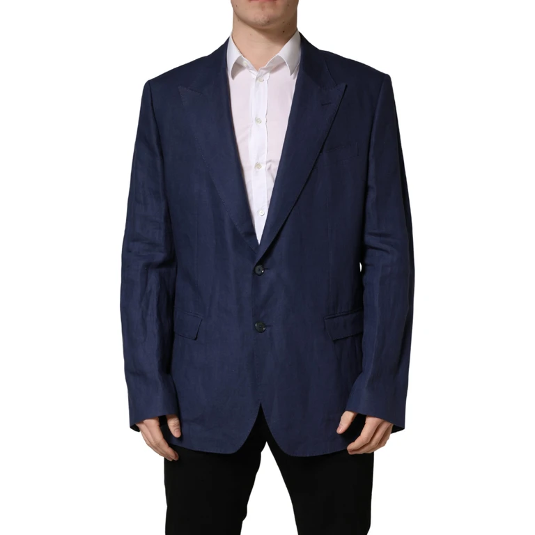 Dolce & Gabbana Blue Single Breasted 2 Button Suit Jacket Linen - Men