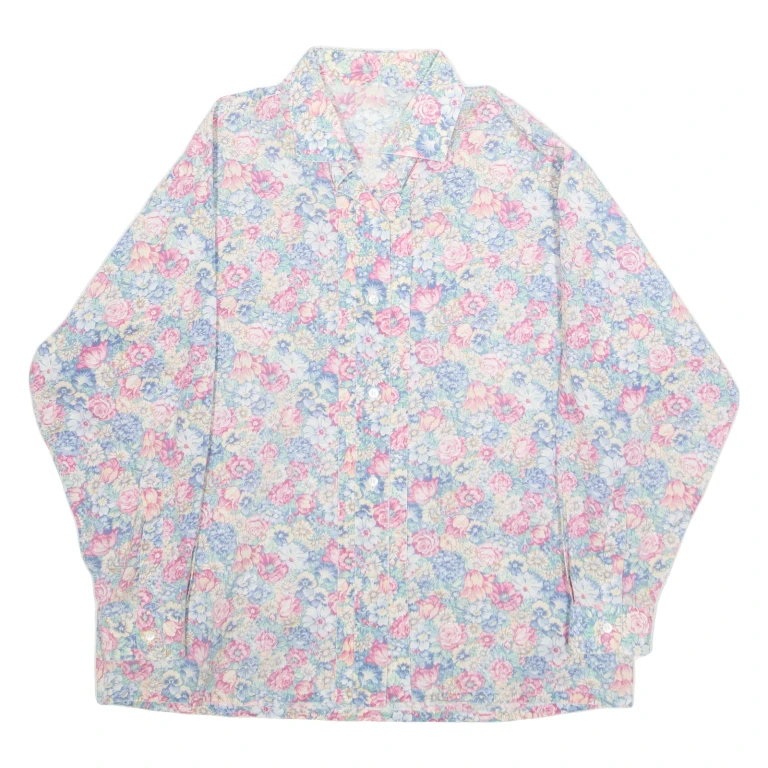 Womens Printed Shirt Blue Collared Long Sleeve Floral M