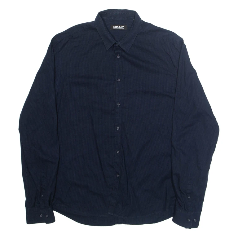 DKNY Mens Shirt Blue Gingham Long Sleeve L