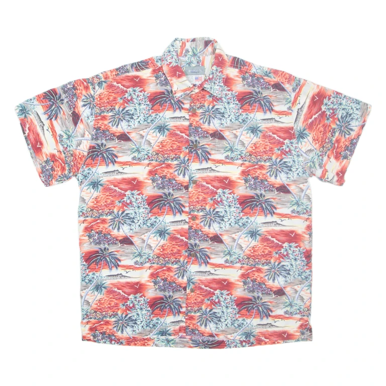 HIGH SEAS Mens Hawaiian Shirt Red Crazy Pattern L