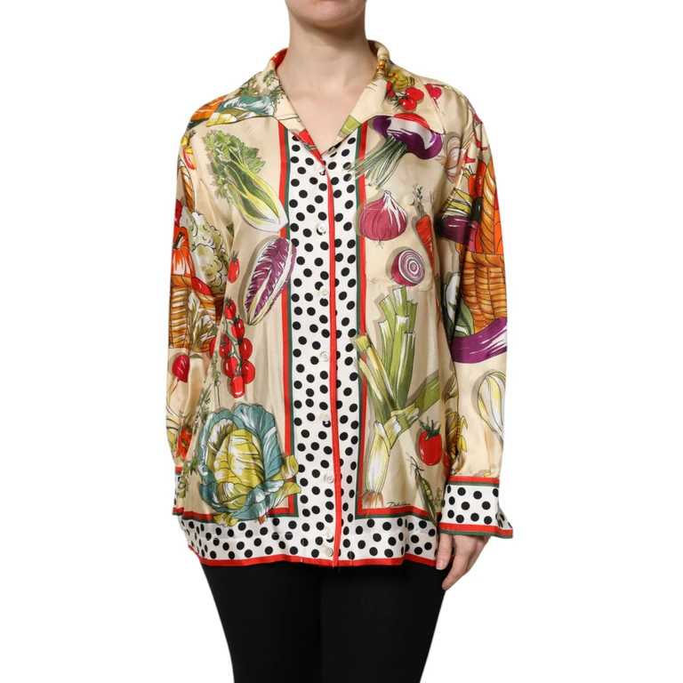 Dolce & Gabbana Multicolor Vegetables Silk Long Sleeves Top - Women