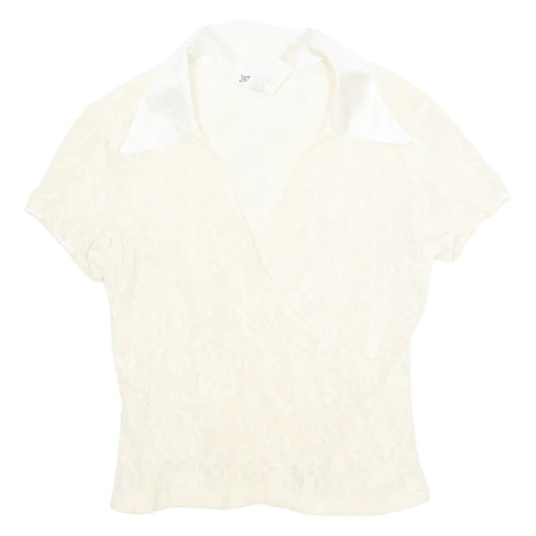 JAZZ SPORT Sheer Womens Blouse Cream V-Neck Nylon S