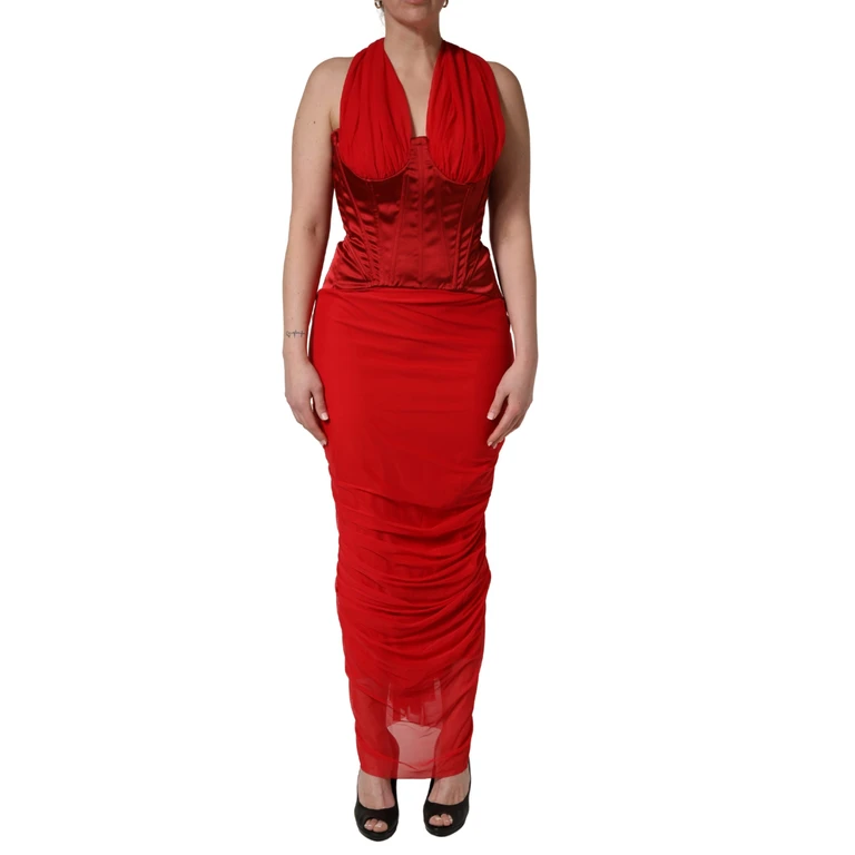 Dolce & Gabbana Red Halter Corset Sleeveless Sheath Dress Nylon Acetate Elastane - Women