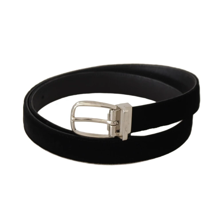 Dolce & Gabbana Black Casual Velvet Silver Tone Metal Buckle Belt - Men
