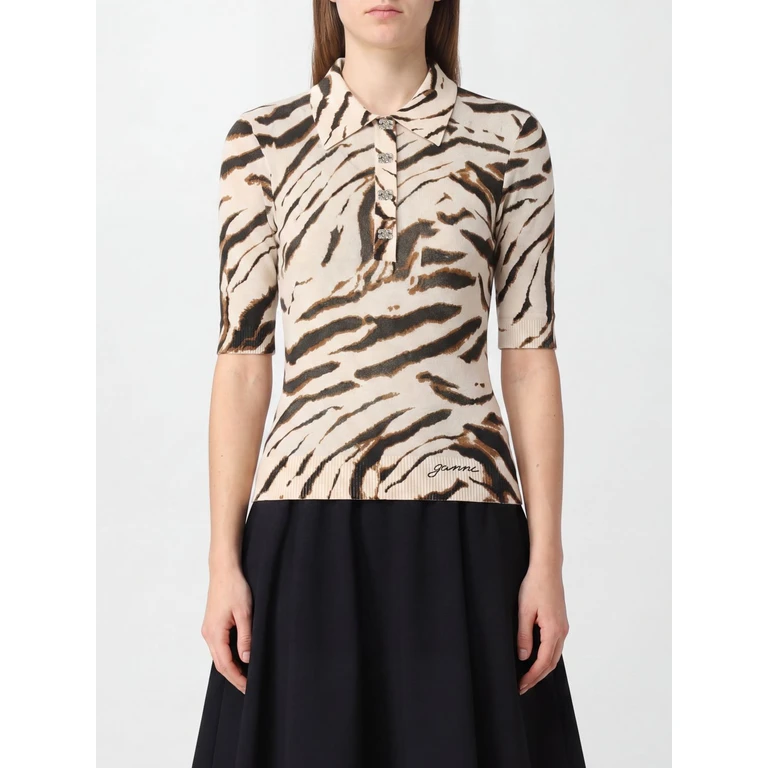 GANNI Zebra-Print Organic Cotton-Blend Knit Polo (A1170002135)