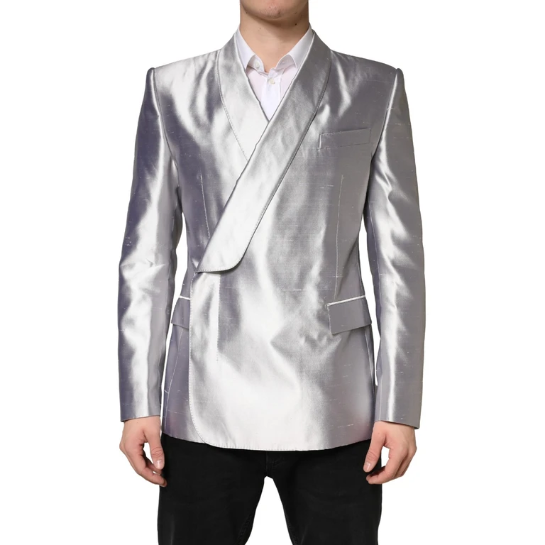 Dolce & Gabbana Silver Sicilia Silk Double Breasted Blazer Clothing - Men