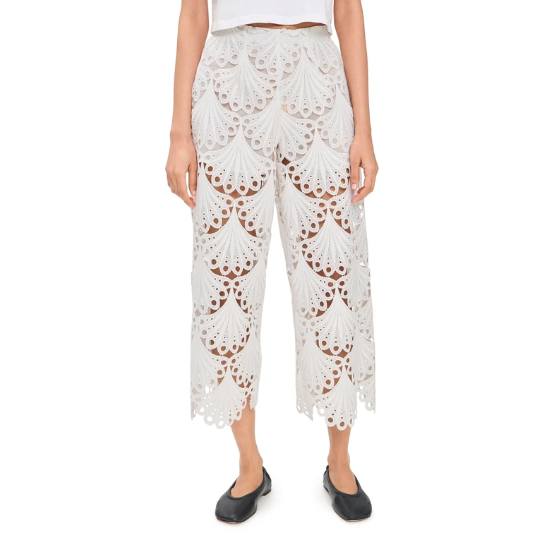 Scalloped Eyelet Lace Pants Latte 36