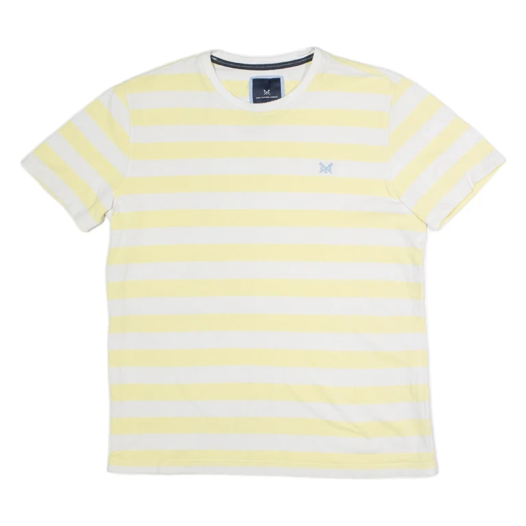 CREW CLOTHING Striped Mens T-Shirt Yellow Crew Neck M