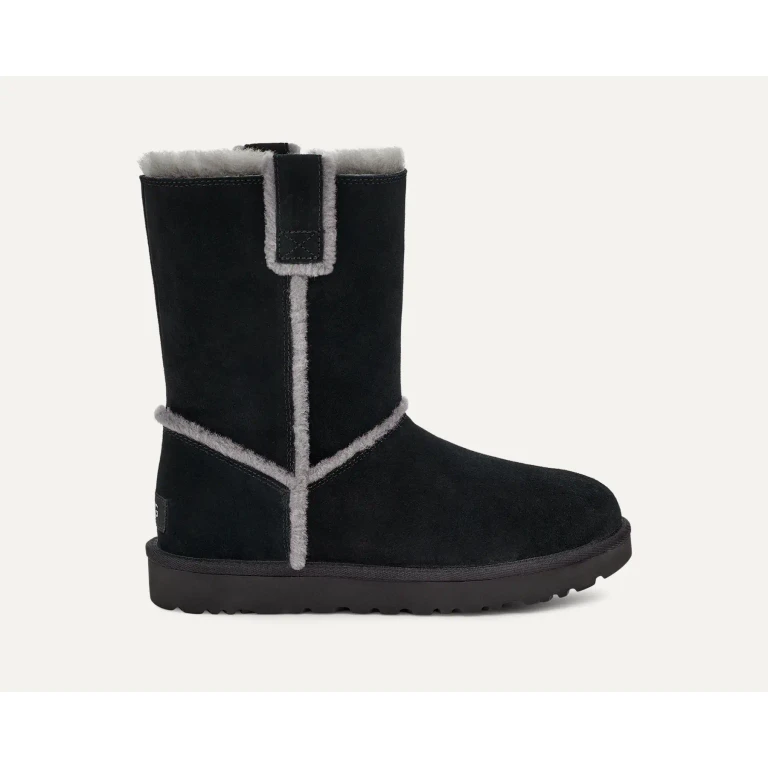 [1098078-blk] Womens Ugg Classic Short Spill Seam Boot 'black' - Black