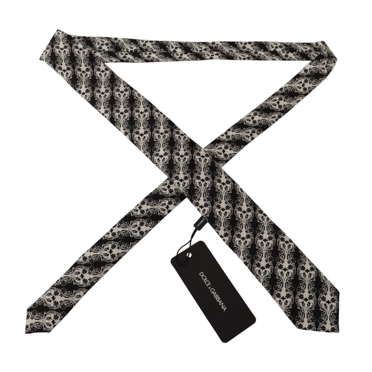 Dolce & Gabbana Black White Flower Silk Print Adjustable Accessory Tie - Men