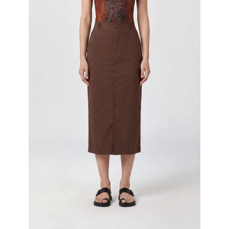 High-Waisted Pinstripe Wool Midi Pencil Skirt (SK025W0546056)