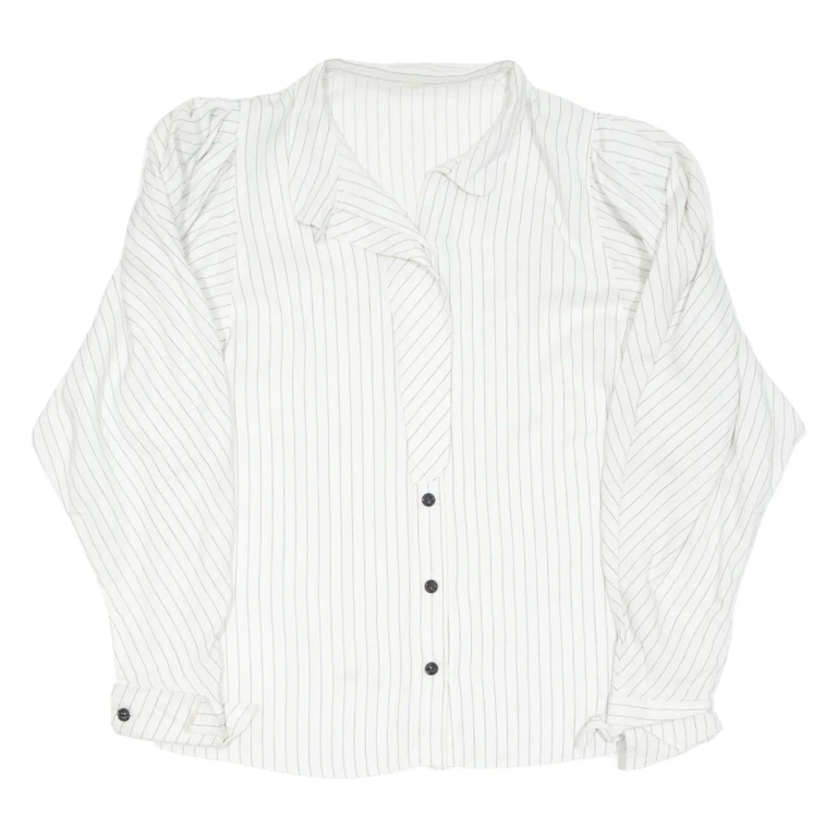 Womens Printed Blouse White Collared Long Sleeve Striped M