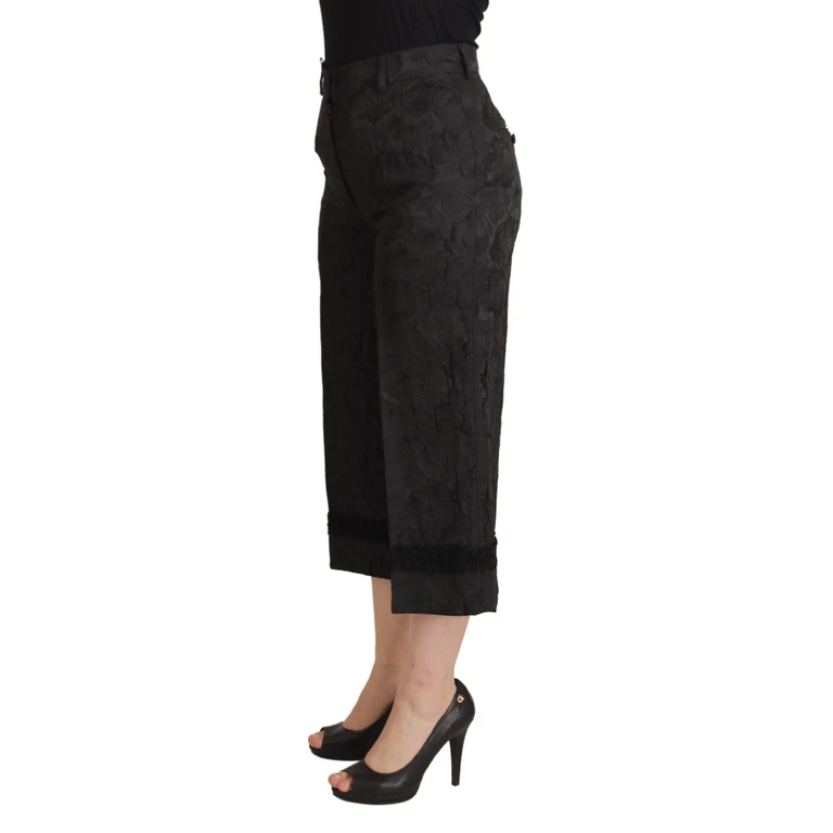 Dolce & Gabbana Black Brocade Cropped High Waist Pants Acetate - Women