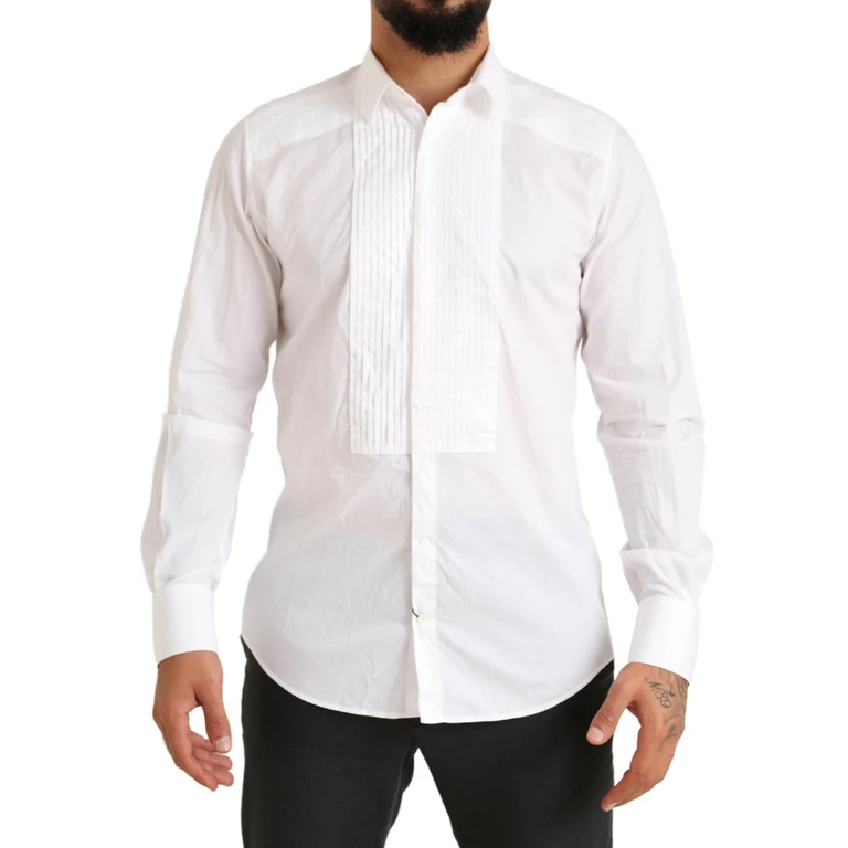 Dolce & Gabbana White Gold Formal Cotton Tuxedo Dress Shirt - Men