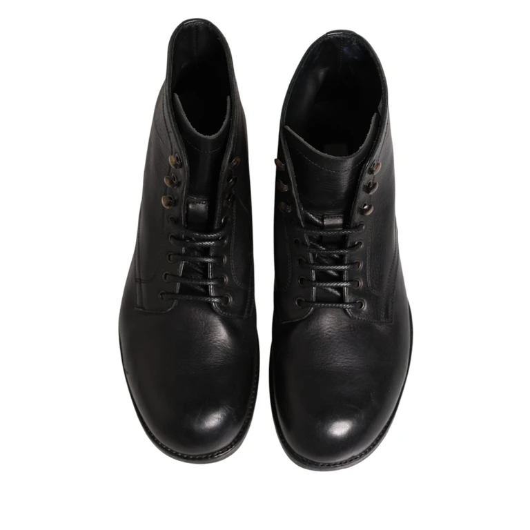 Dolce & Gabbana Black Lace Up Short Ankle Boots Men Shoes Leather - Men