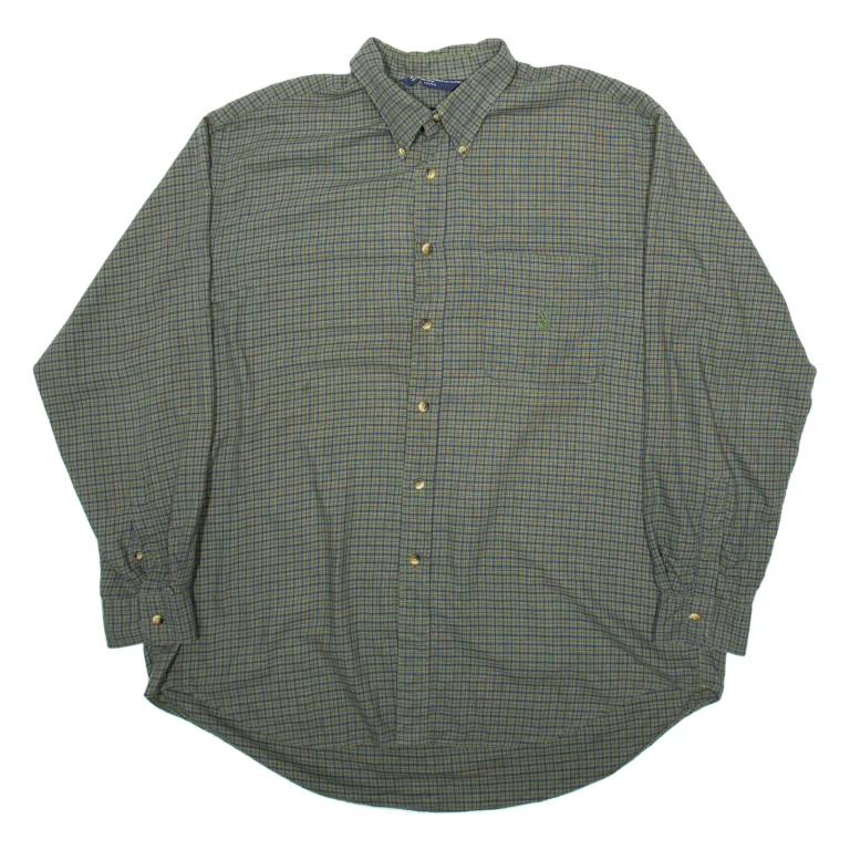 NAUTICA Mens Shirt Green Gingham Long Sleeve XL