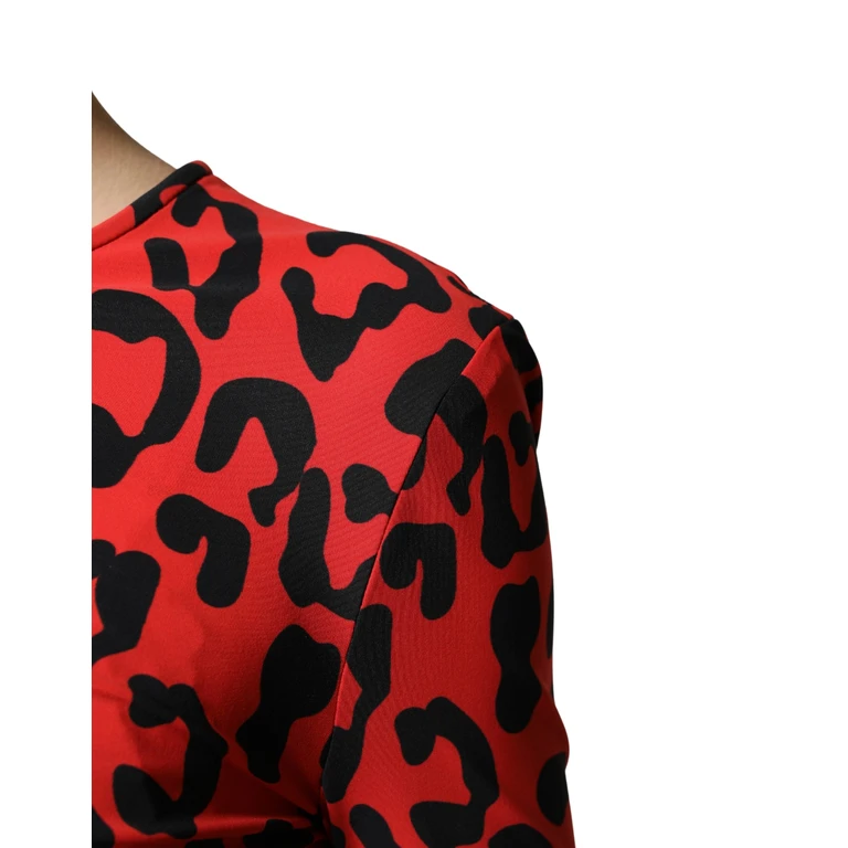 Dolce & Gabbana Red Leopard Print Long Sleeves Midi Dress Nylon Elastane - Women