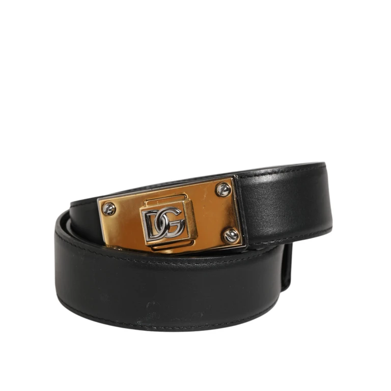 Black Leather Classic Metal Logo Buckle Belt 100lf - Men