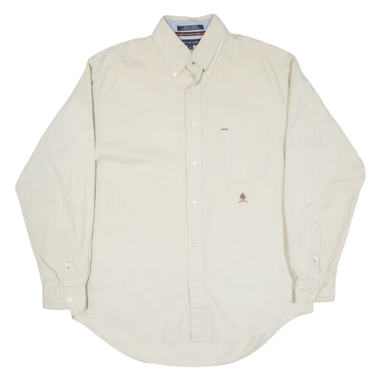 TOMMY HILFIGER Mens Plain Shirt Beige Long Sleeve M