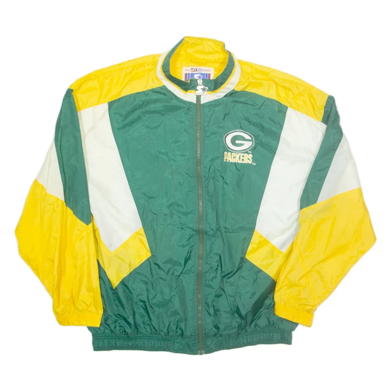 STARTER Green Bay Packers Mens Track Jacket Green Nylon USA Colourblock 2XL