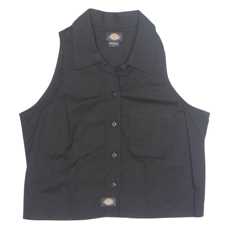 DICKIES Womens Shirt Black Collared Sleeveless S