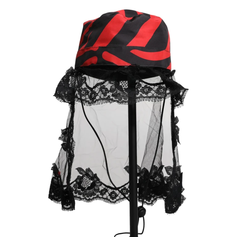Dolce & Gabbana Black Red Stripes Lace Tulle Bucket Hat And Polyester - Women