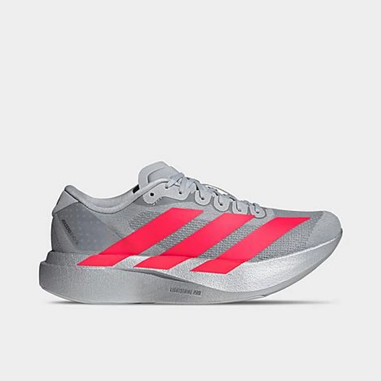 adidas Women's Adizero EVO SL Running Shoes in Silver Metallic/Lucid Red/Iron Metallic Size: 5.5