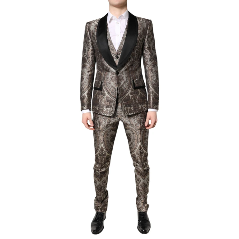 Dolce & Gabbana Multicolor Jacquard Single Breasted 3 Piece Suit Polyester Silk - Men
