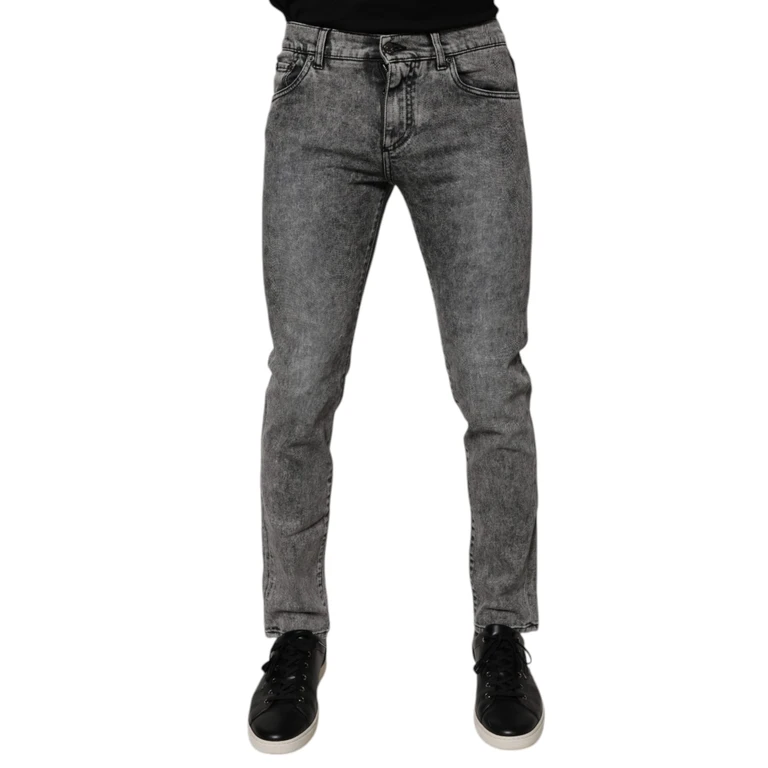 Dolce & Gabbana Dark Gray Washed Cotton Slim Fit Denim Jeans Elastane Clothing - Men