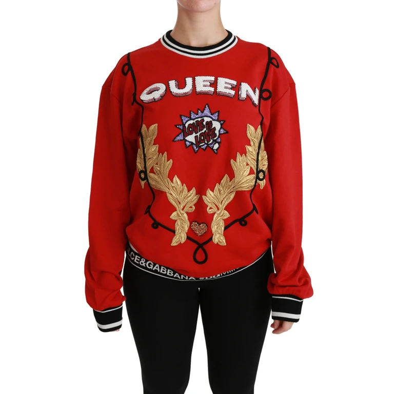 Dolce & Gabbana Red Queen Sequined Love Pullover Sweater Cotton Clothing - Women
